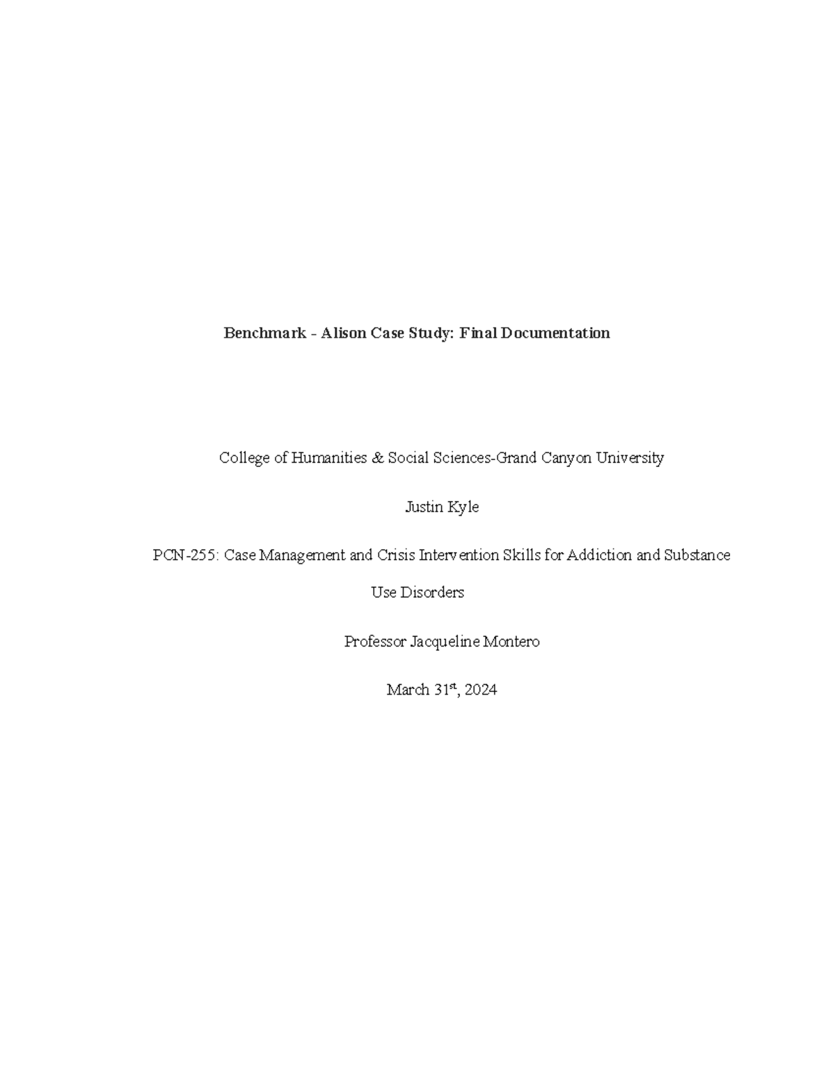 PCN-255: Final Case Study Document for Allison Williams - Studocu