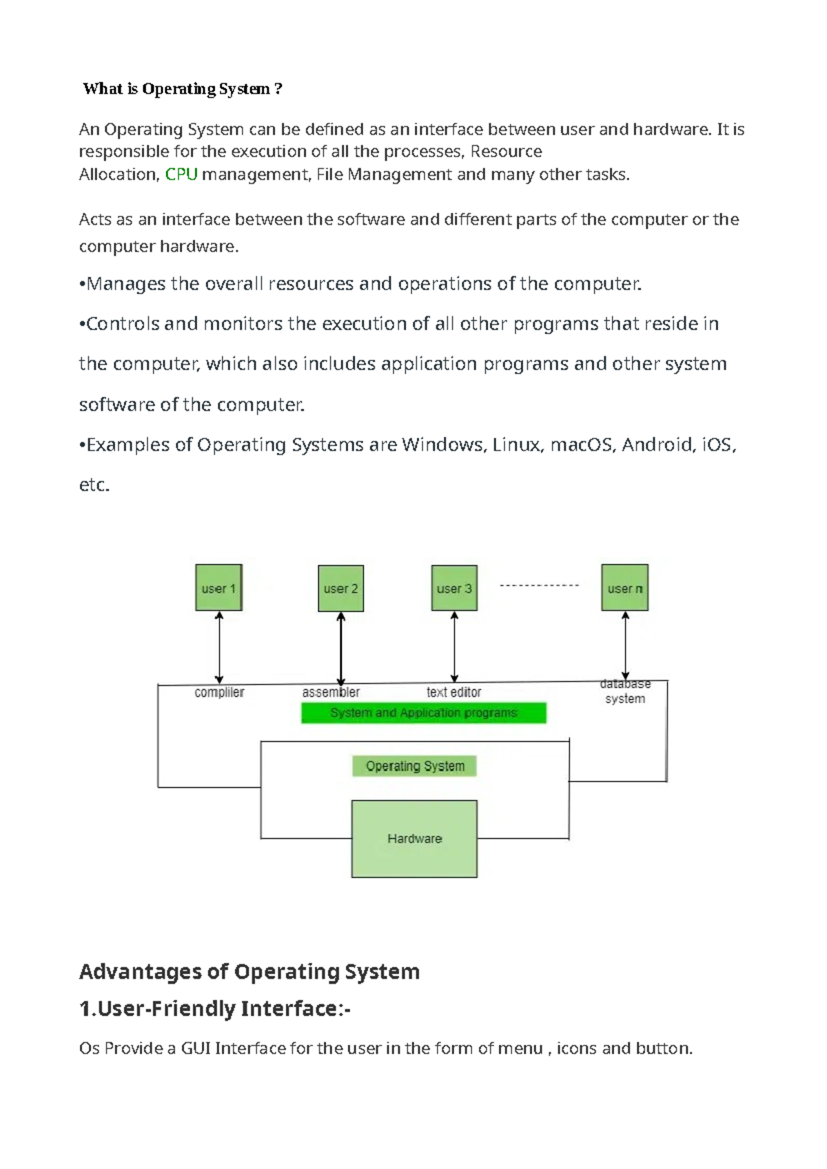OS Notes 1 - Unit 1: Understanding Operating Systems and Their ...