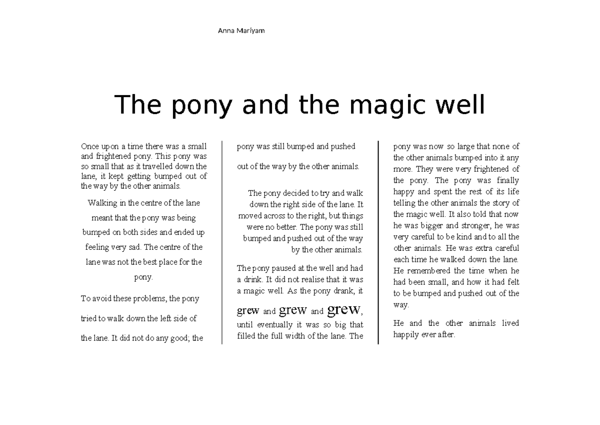 Activity 17e - The Pony and the Magic Well Story Analysis - Studocu