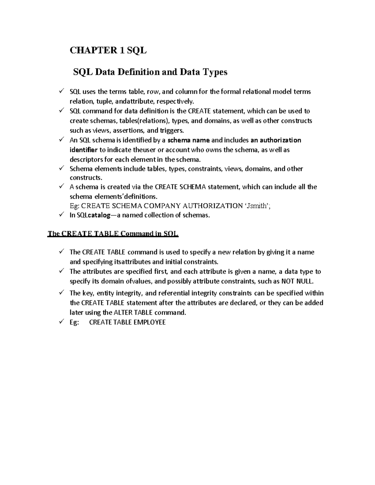 DBMS Module 3-1: SQL Data Definition & Data Types Overview - Studocu