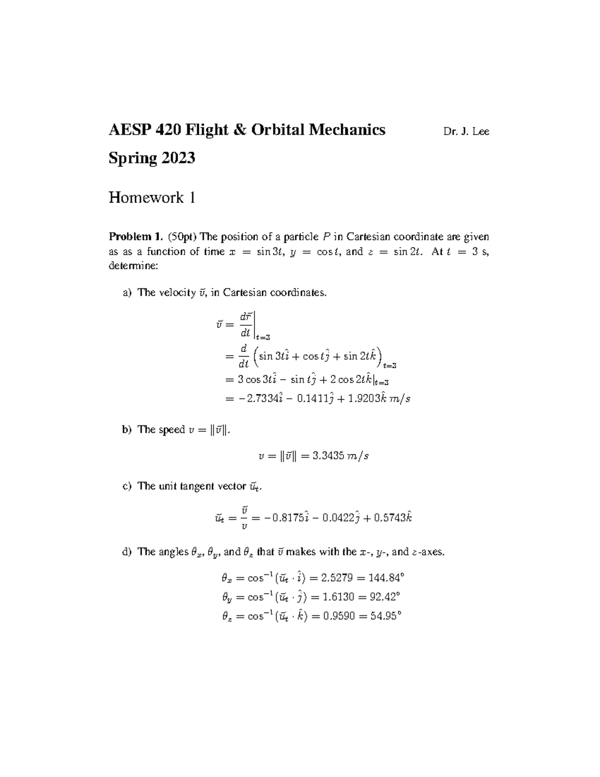 AESP 420 Spring 2023 Homework 1 Solutions for Flight Mechanics - Studocu
