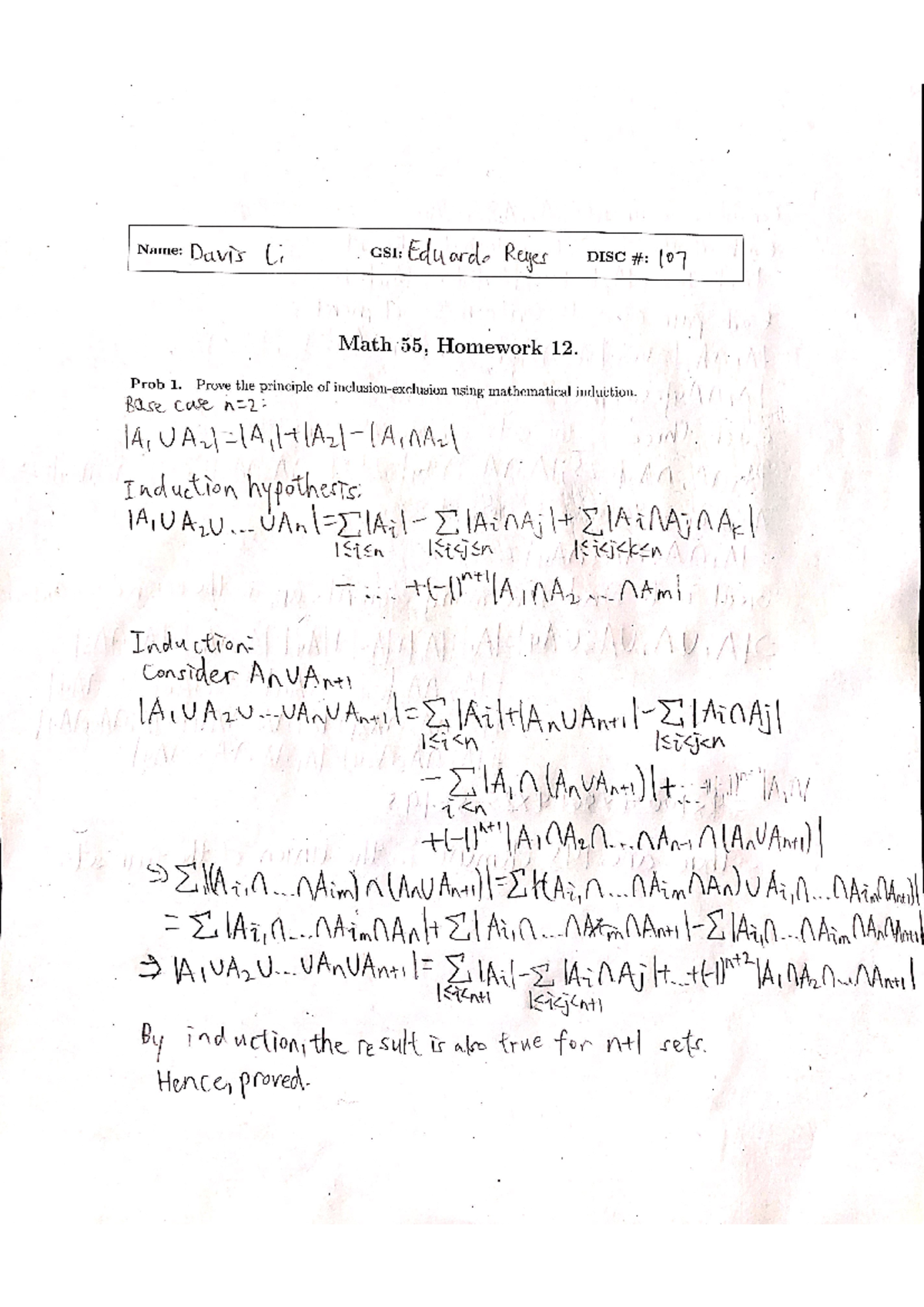 Math 55, Homework 12: Principles of Induction & Graph Theory Problems ...