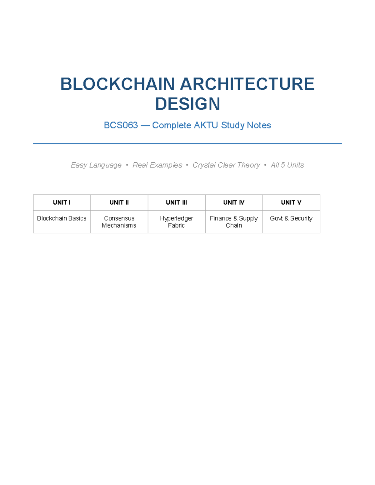 BCS063 Blockchain Architecture Design Study Notes: All Units Explained ...