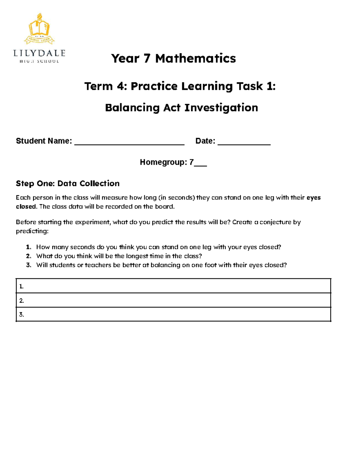 Year 7 Maths Term 4: Balancing Act Investigation Task - Studocu