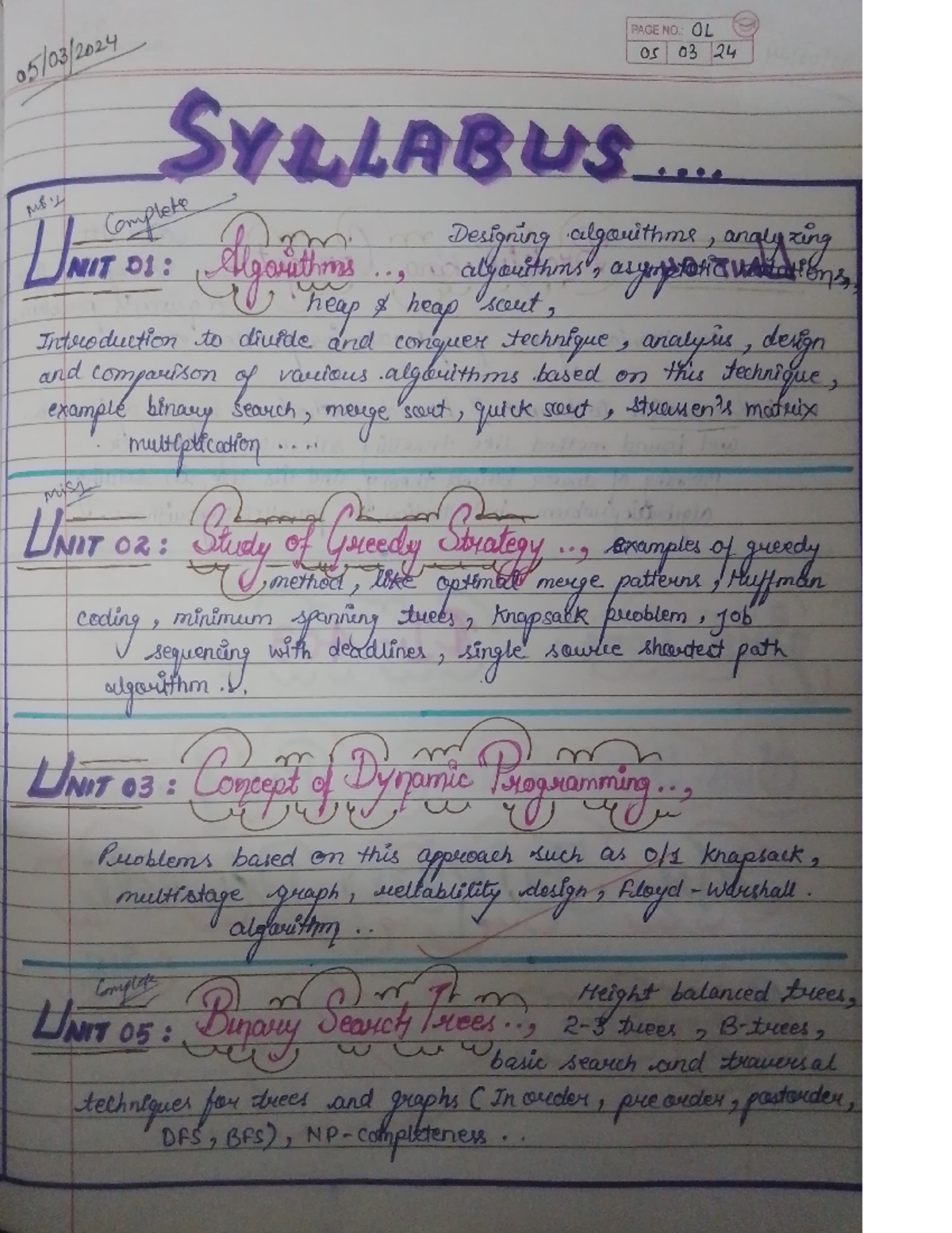 Ada Handwritten Notes PDF for Unit 1 to 5 - Algorithm Design Principles ...