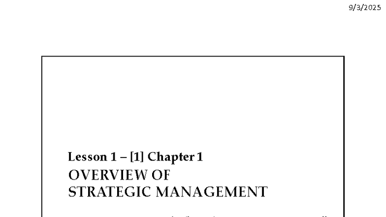 Strategic Management 2025: Lesson 1 Overview and Key Concepts - Studocu