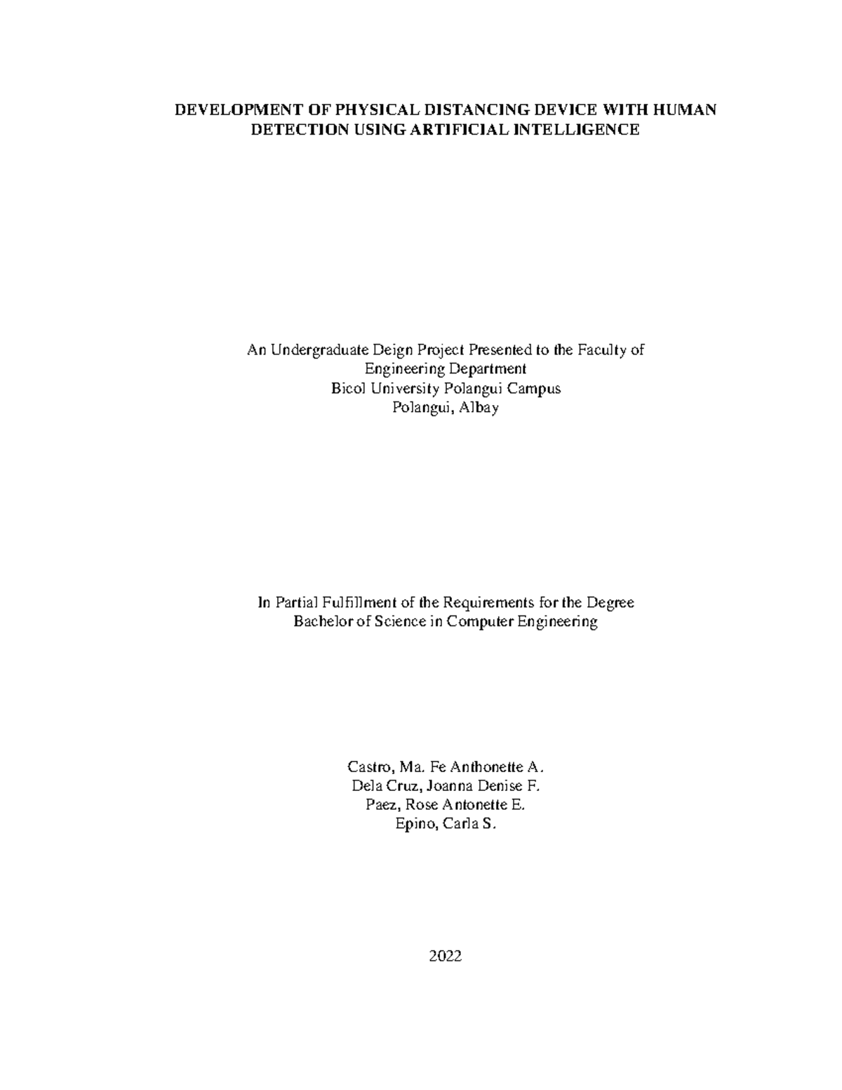 DEVELOPMENT OF PHYSICAL DISTANCING DEVICE WITH AI DETECTION (CPE 2022 ...
