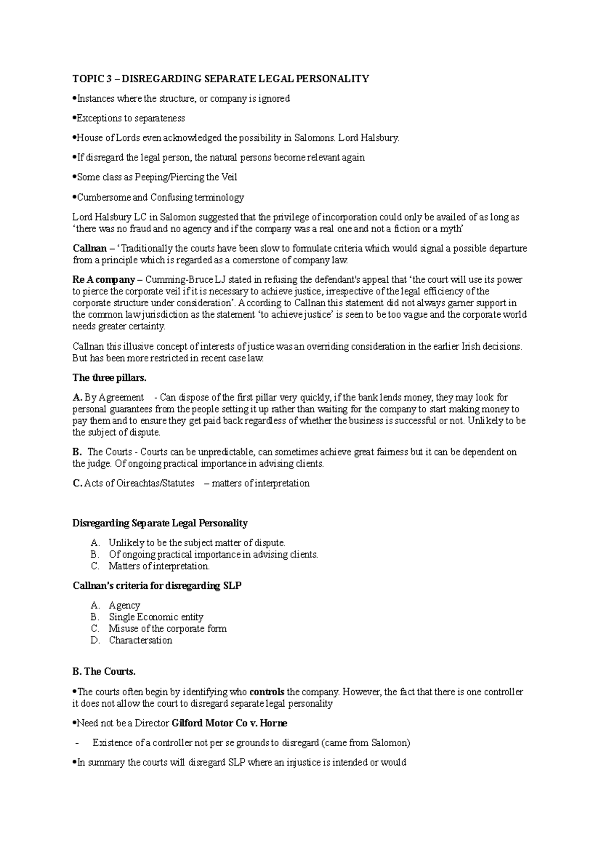 Disregarding Separate Legal Personality - TOPIC 3 – DISREGARDING ...