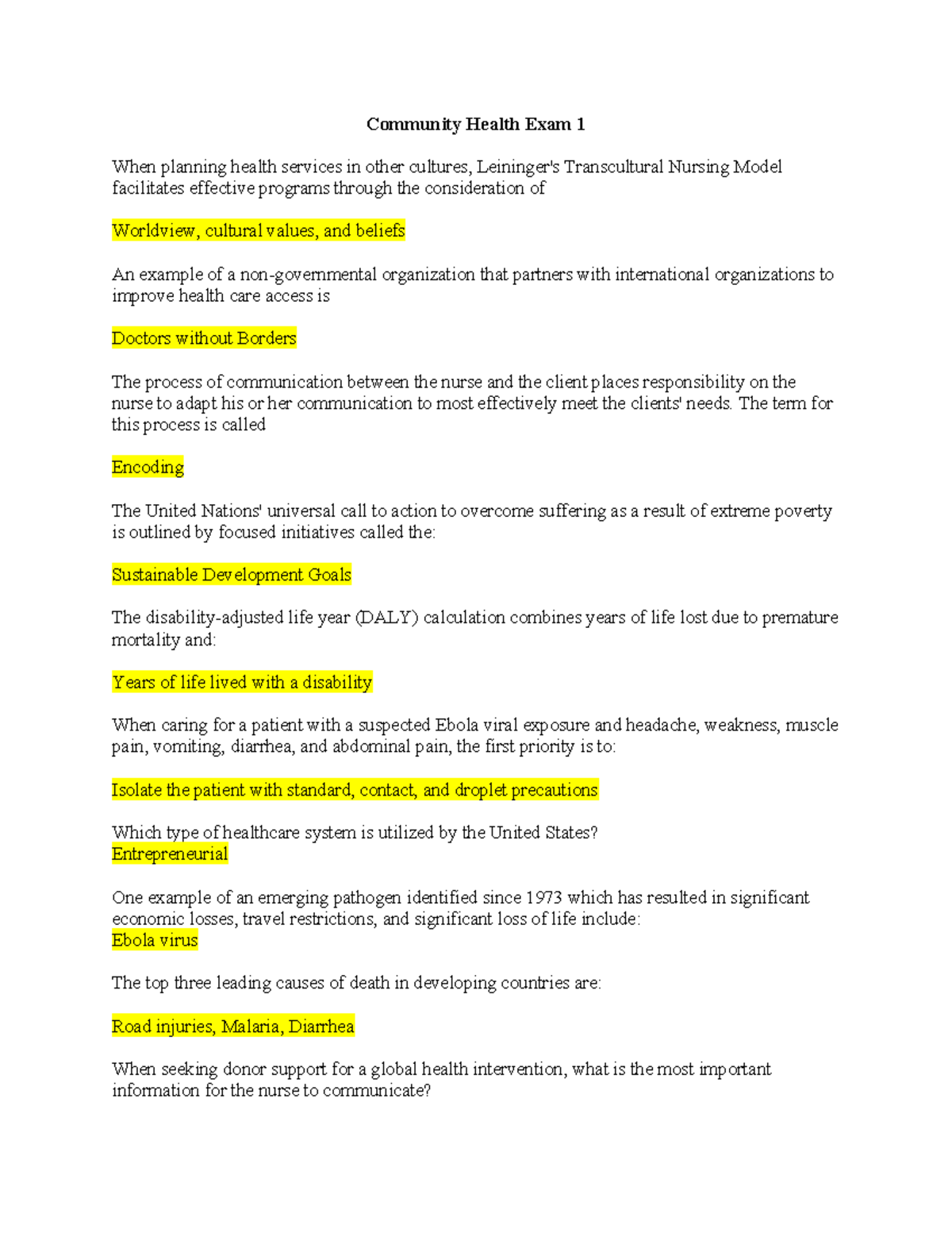 Community Health Exam 1 Review Notes for CH 101 - Studocu