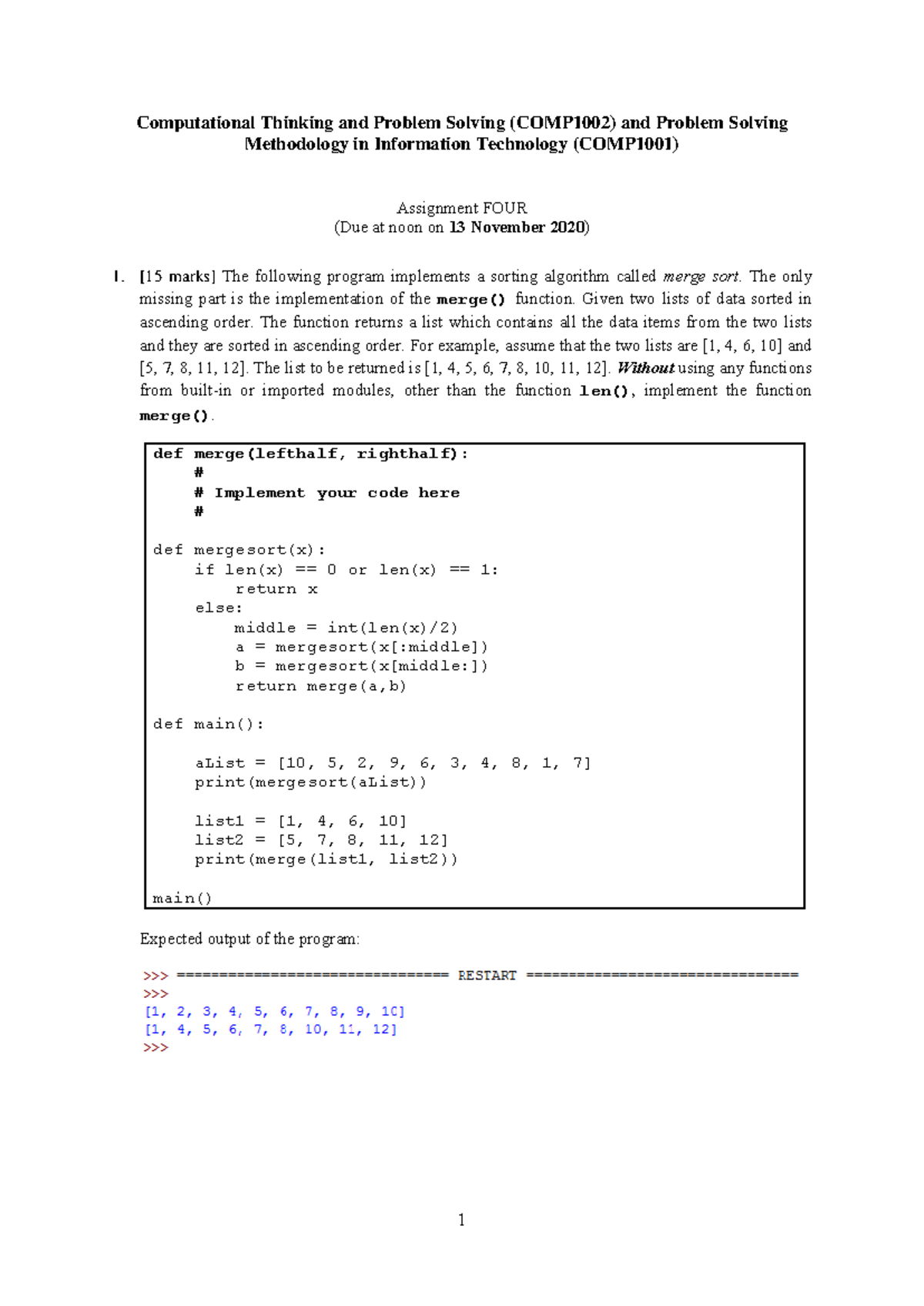 A4 - A4.pdf - Computational Thinking and Problem Solving (COMP1002) and ...