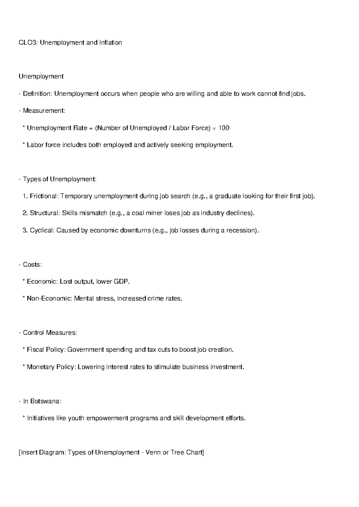 CLO3-CLO5: Detailed Notes on Unemployment, Inflation, Money & Taxation ...