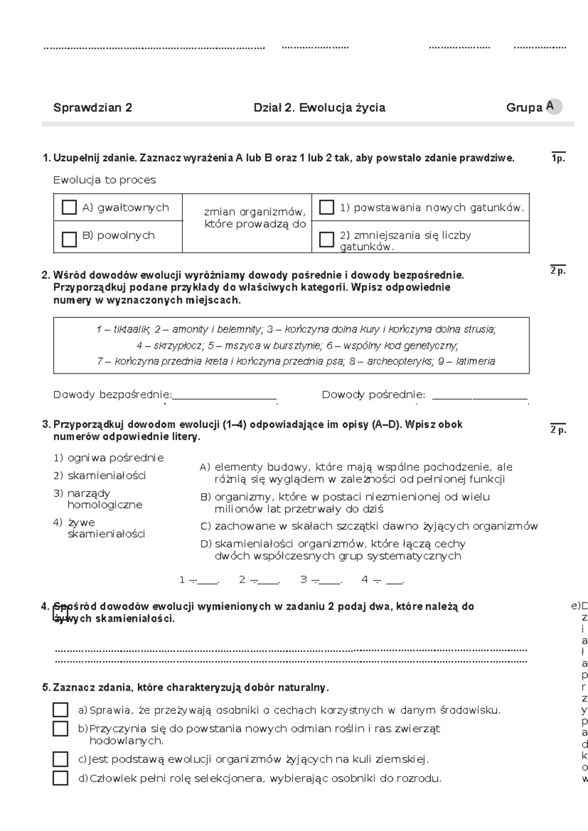 Nowa Era Ewolucja życia Sprawdzian www.studocu.com