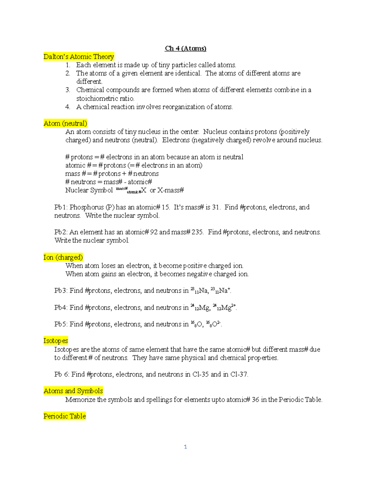 Chemistry Lecture Notes: Atomic Structure, Isotopes & Periodic Table ...