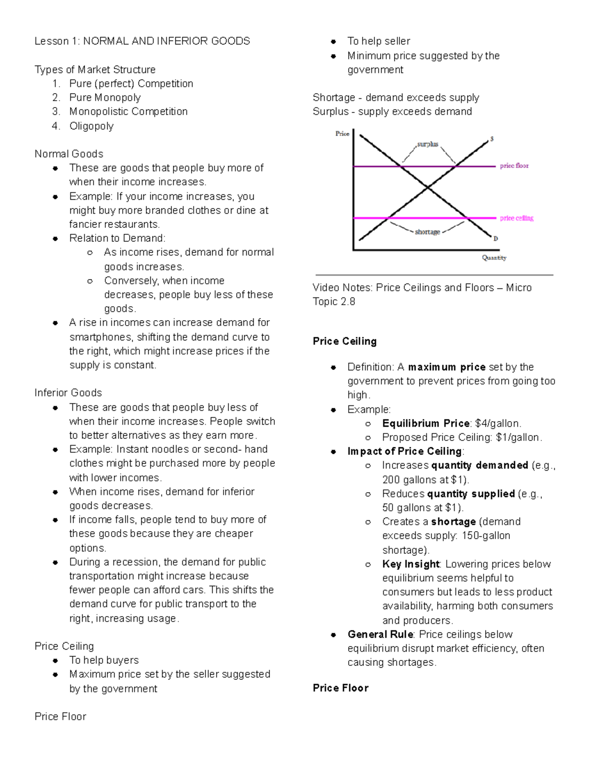 Microeconomics Lesson 1: Normal and Inferior Goods Explained - Studocu