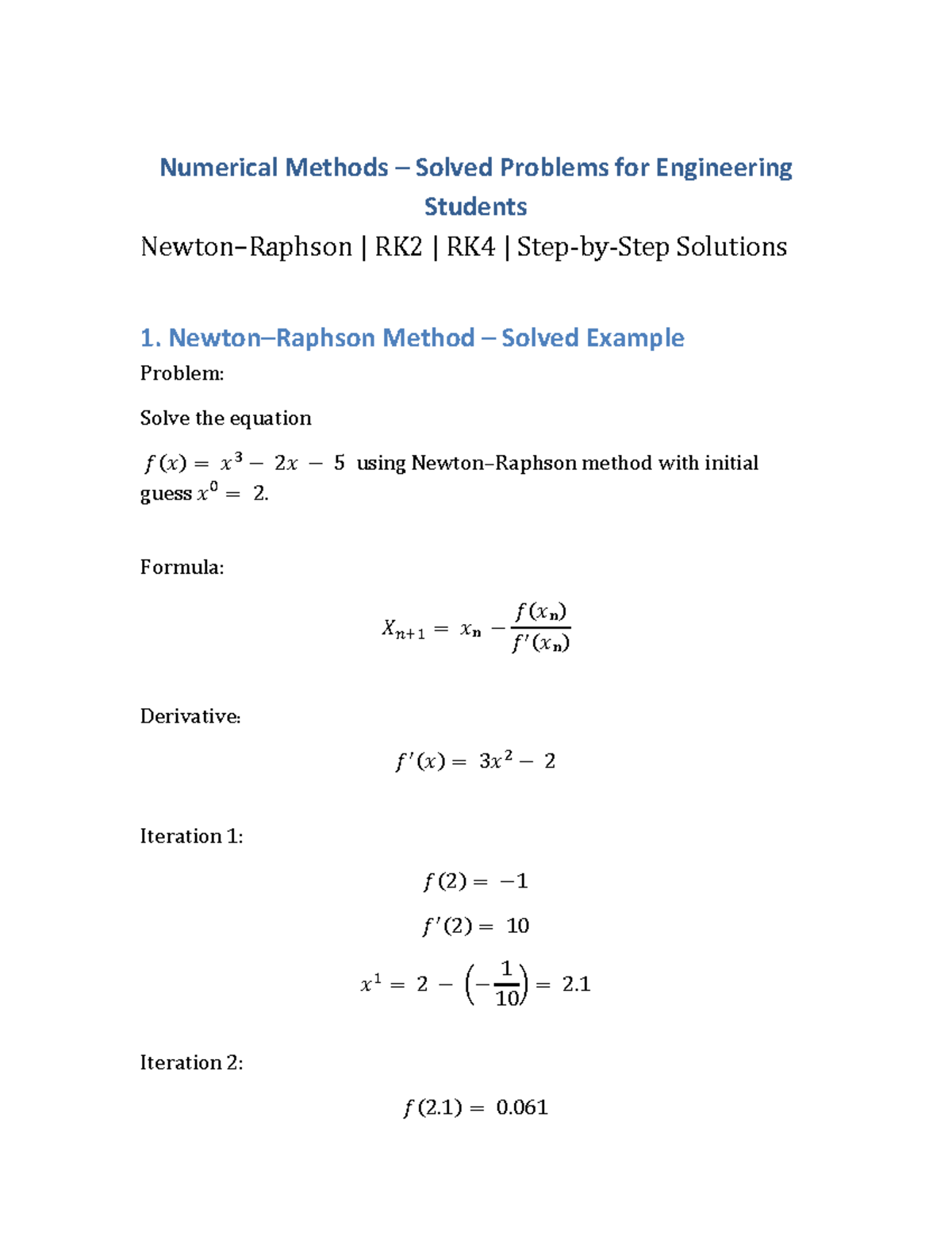 Numerical Methods for Engineering: RK2 & RK4 Solved Problems - Studocu