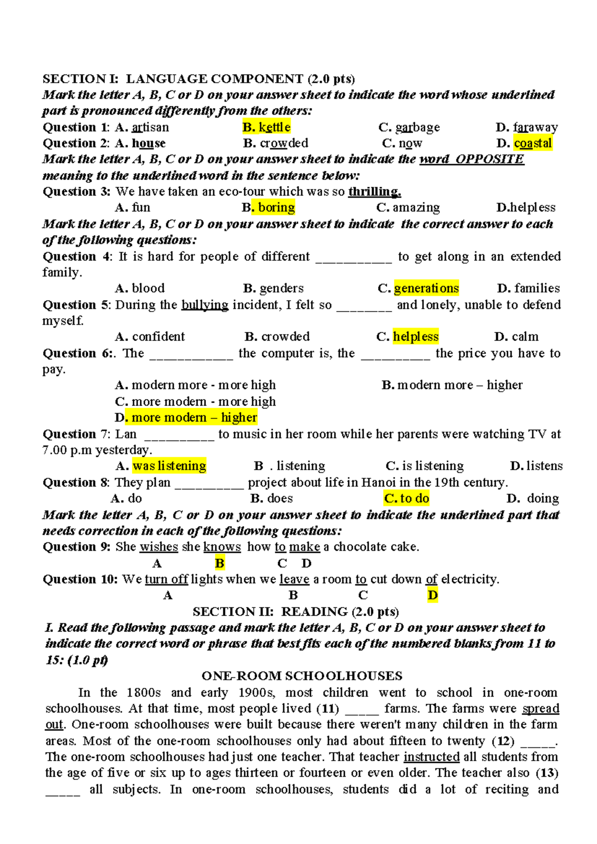 ĐỀ 1 CK T.A 9 CT7 - Language Component & Reading Practice - Studocu