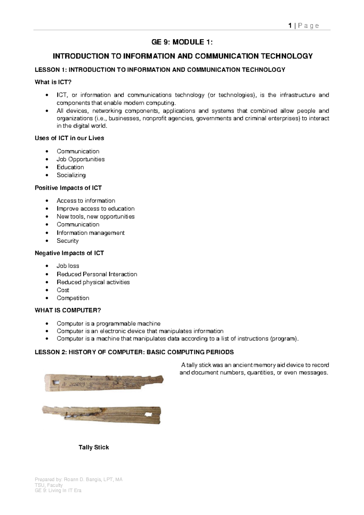 GE 9 MT Topics Outline - ICT & Internet Lecture Notes - Studocu