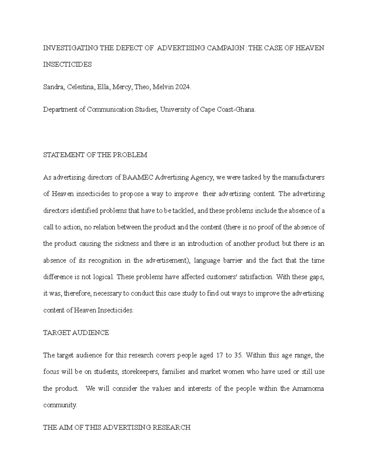 Case Study: Improving Advertising for Heaven Insecticides (COMS 2024 ...