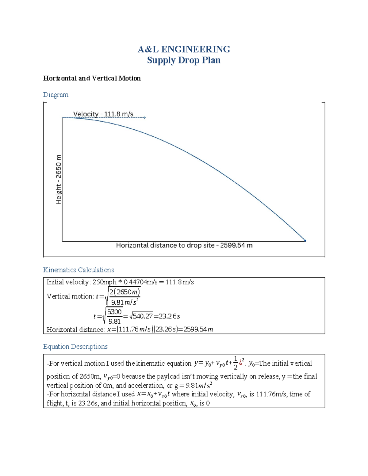 PHY 150 Project One: Supply Drop Plan & Kinematics Analysis - Studocu