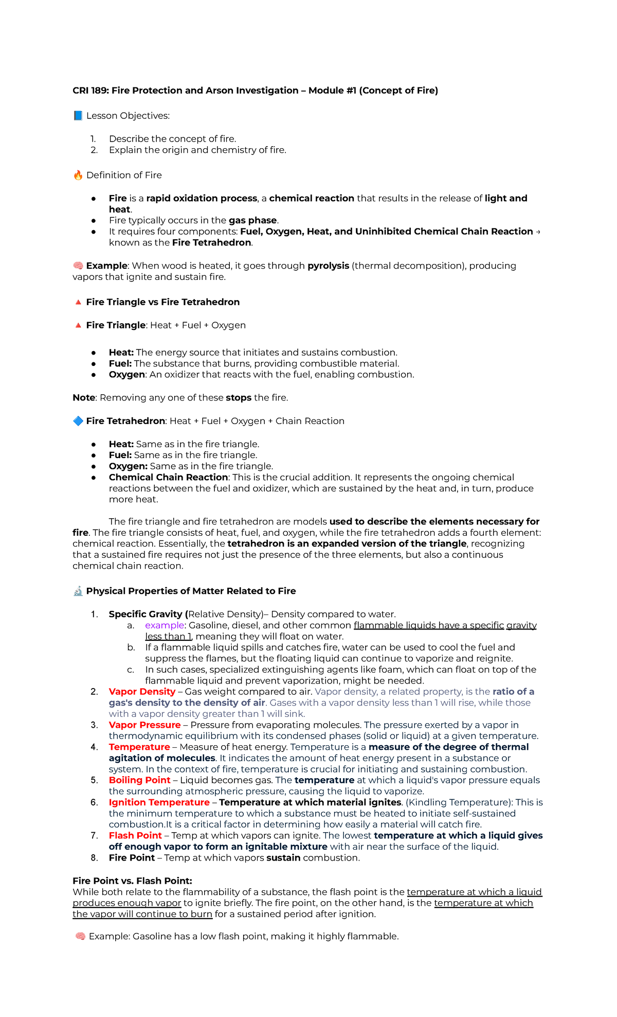 CRI 189: Fire Protection & Arson Investigation - Lecture Notes - Studocu