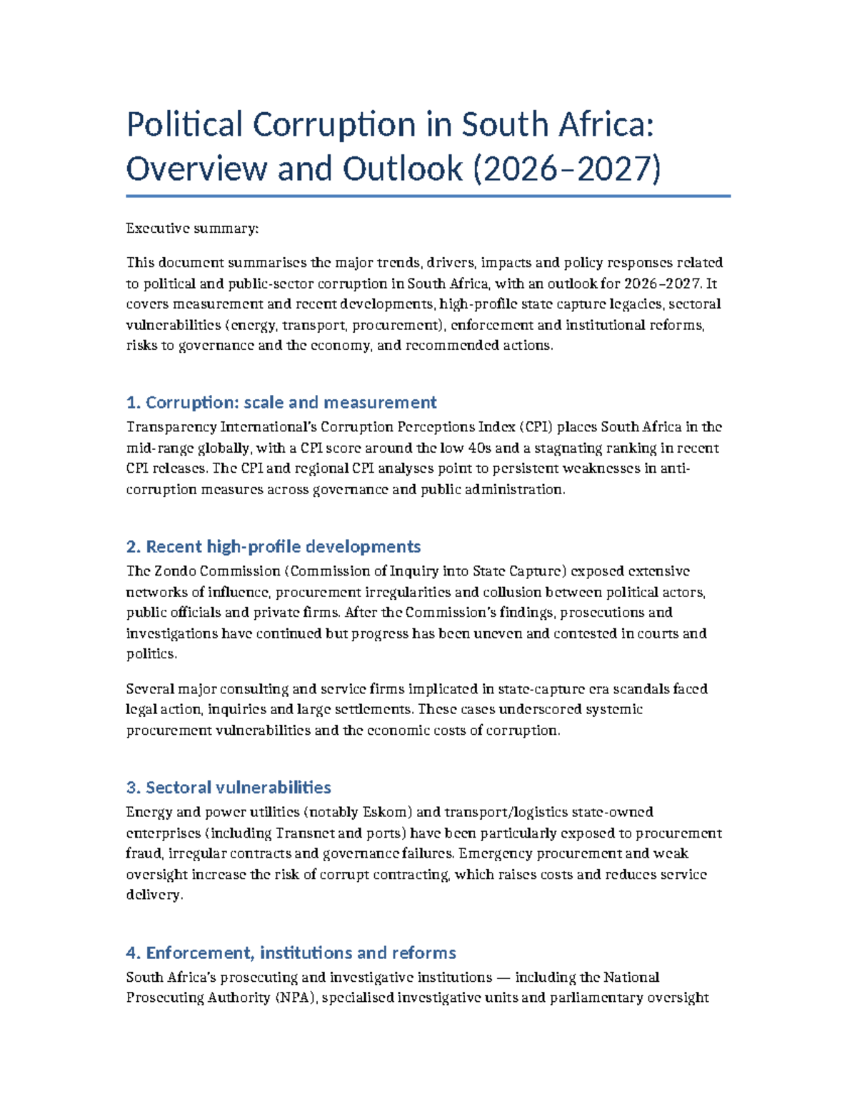 Political Corruption in South Africa: Trends & Outlook 2026-2027 - Studocu