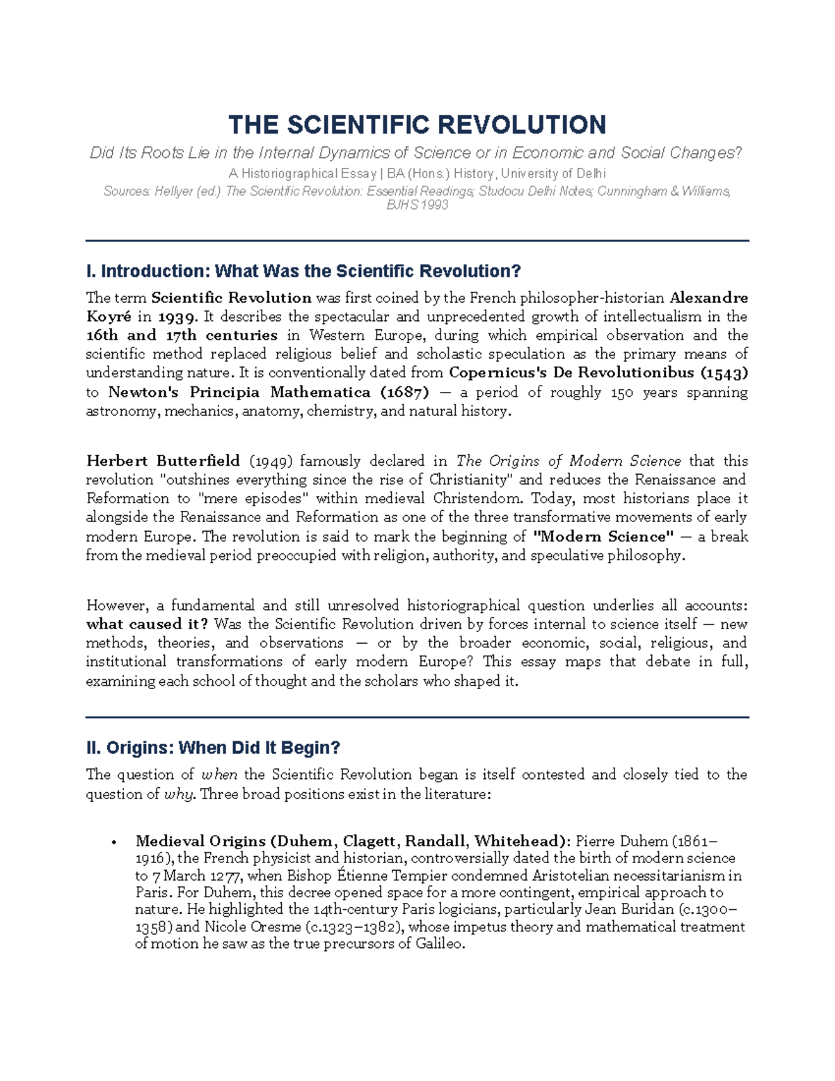 Historiographical Essay on the Scientific Revolution: BA (Hons ...