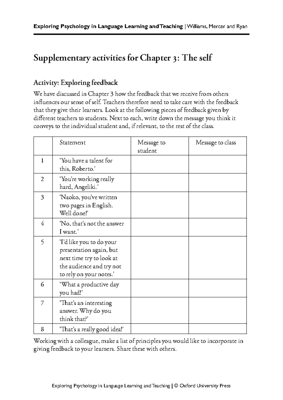 EP - Unit 5 - Supplementary activities - Exploring Psychology in ...