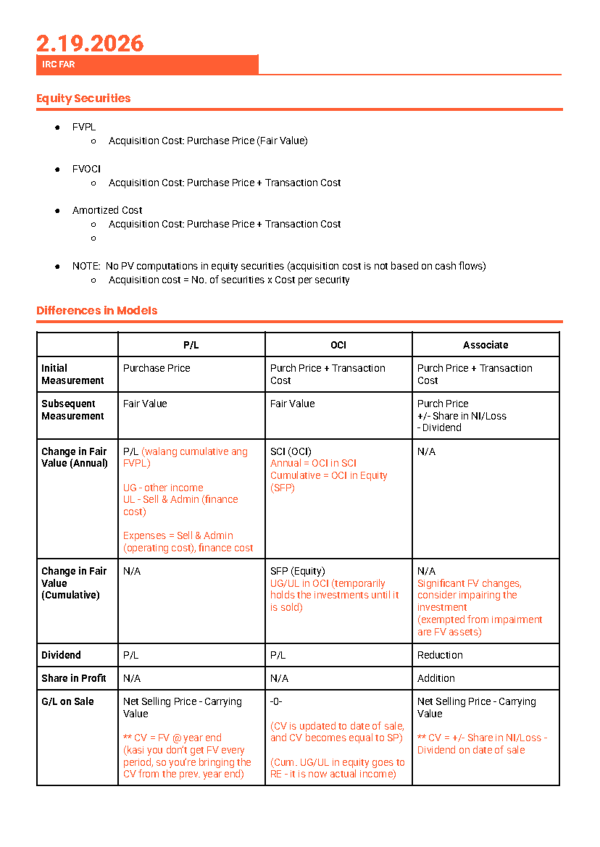 FAR - Equity Securities: Acquisition Cost & Fair Value Analysis - Studocu