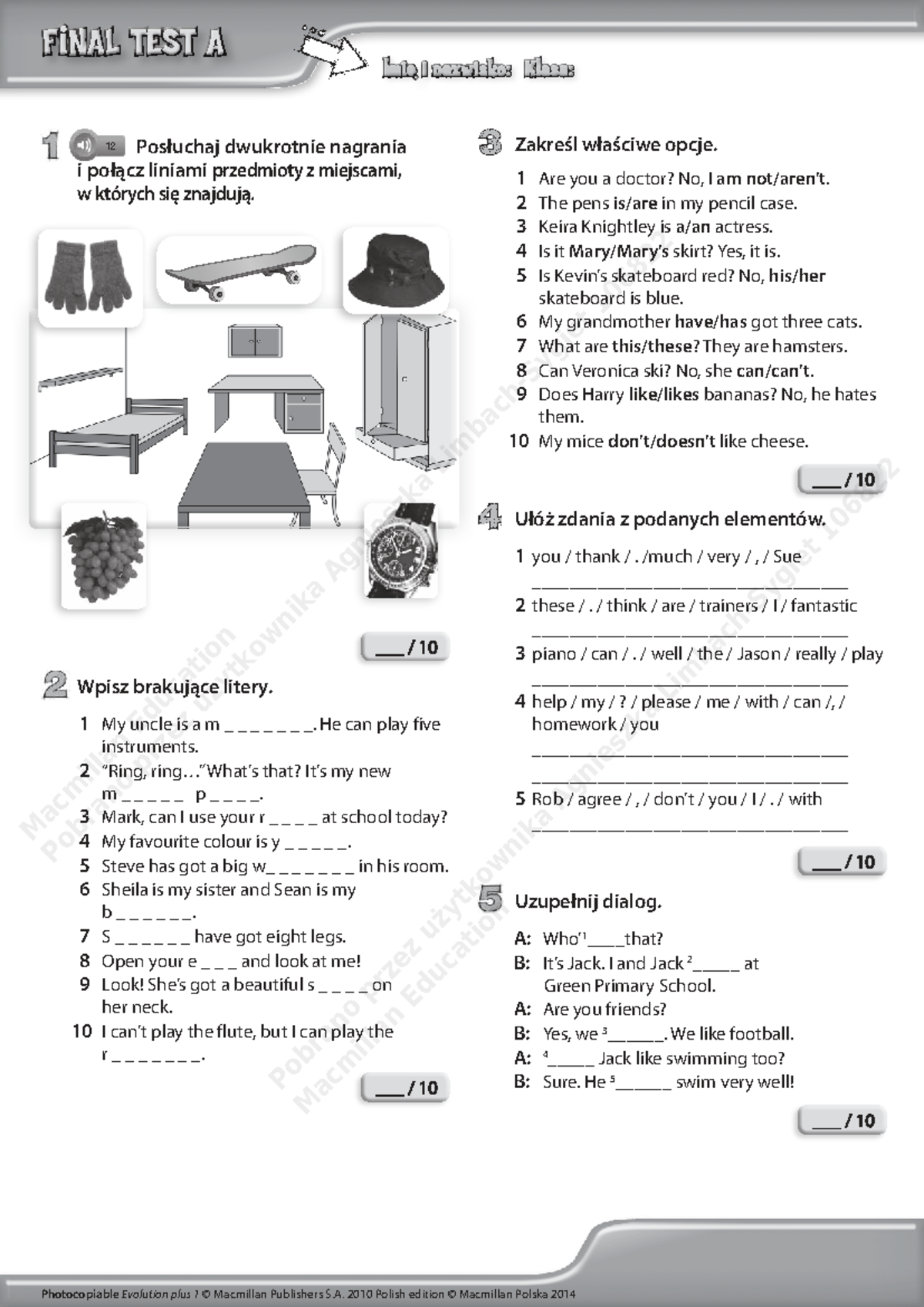 Evolution Plus Klasa 4 - Final Test A: Listening & Language Activities ...