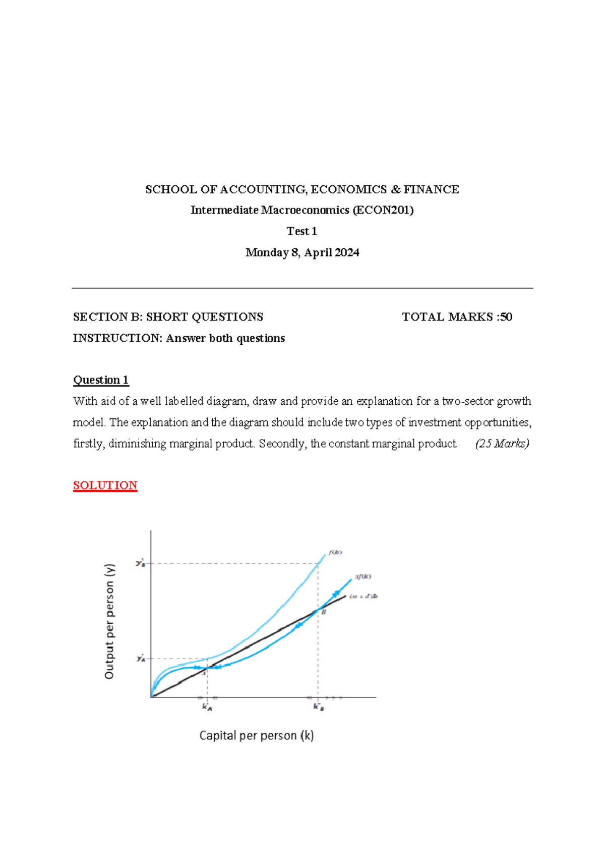 ECON201 2024 Test 1 Marking Guide: Short Questions & Solutions - Studocu