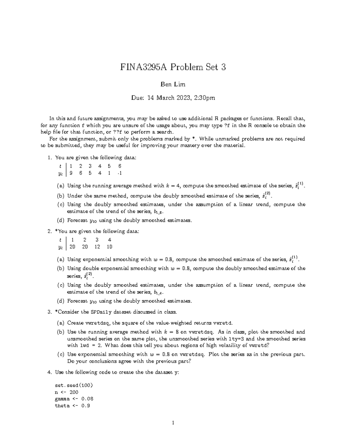 FINA3295A Assignment 3 Problem Set Solutions - Studocu