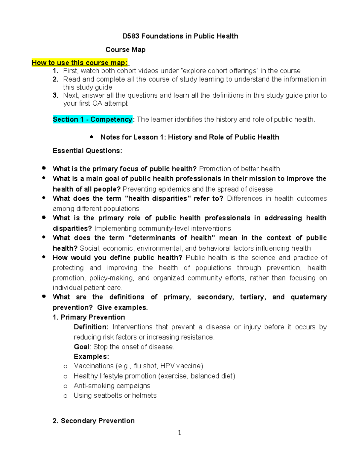 D583 Study Guide: Foundations in Public Health Overview - Studocu