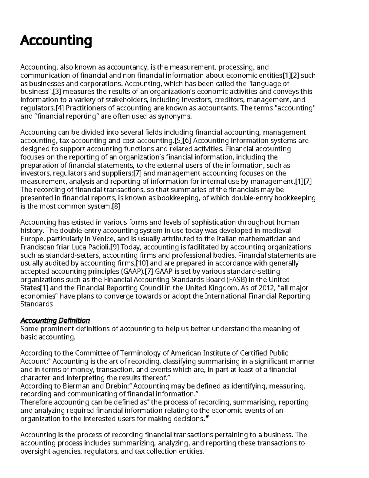 Accounting Concepts and Definitions: A Comprehensive Overview - Studocu