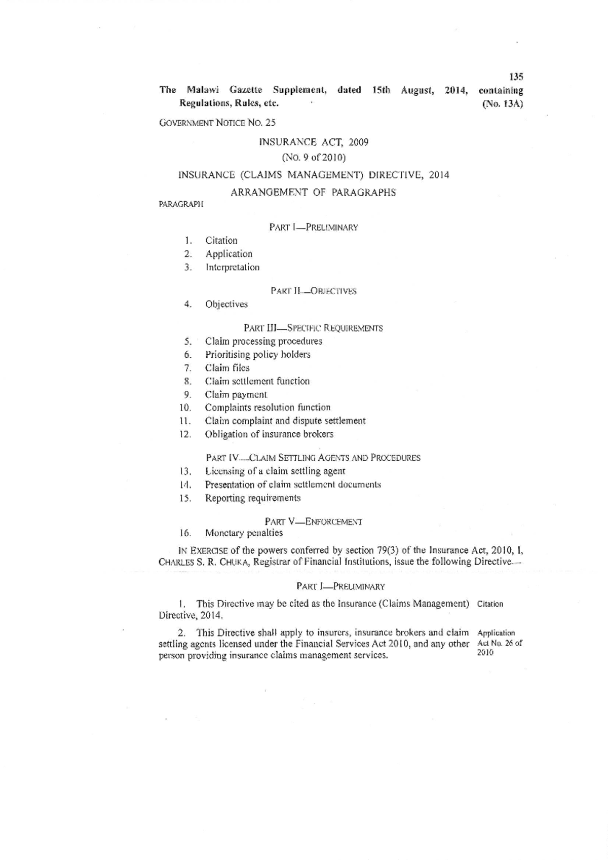 Insurance (Claims Management) Directive 2014 - Regulations & Procedures ...