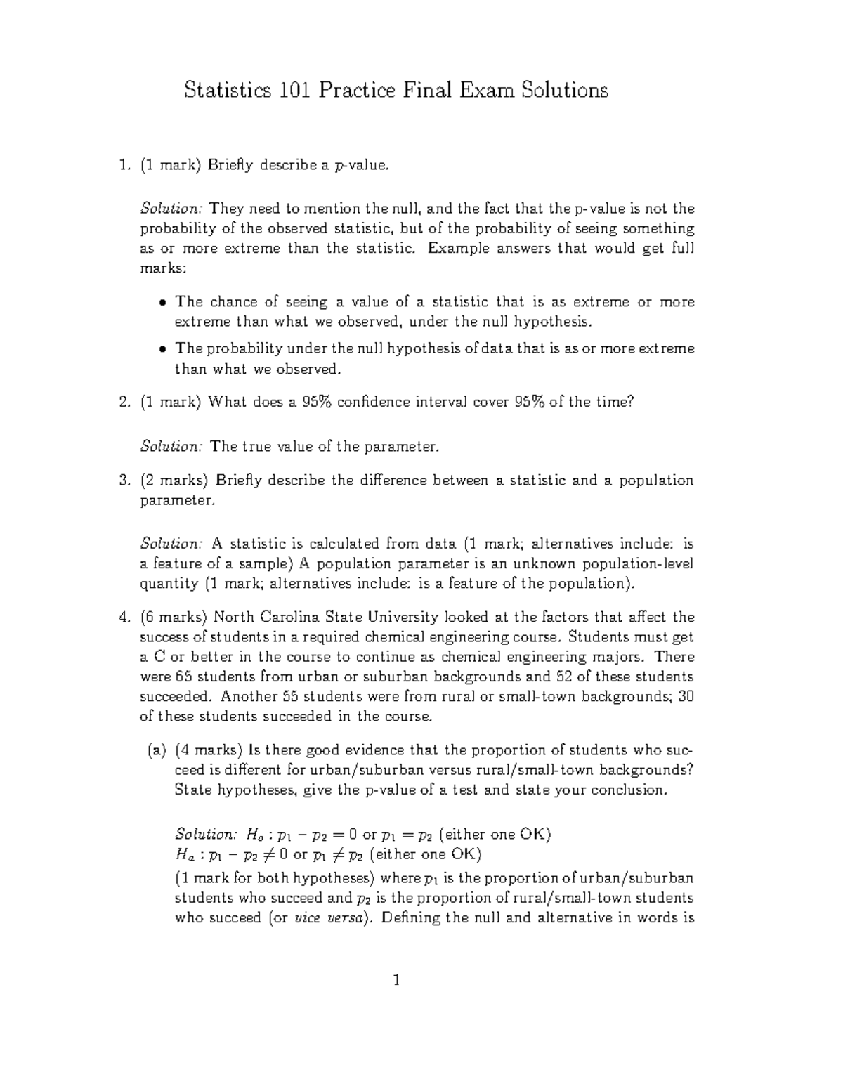 Statistics 101 Prac Final Exam Solutions and Key Concepts - Studocu
