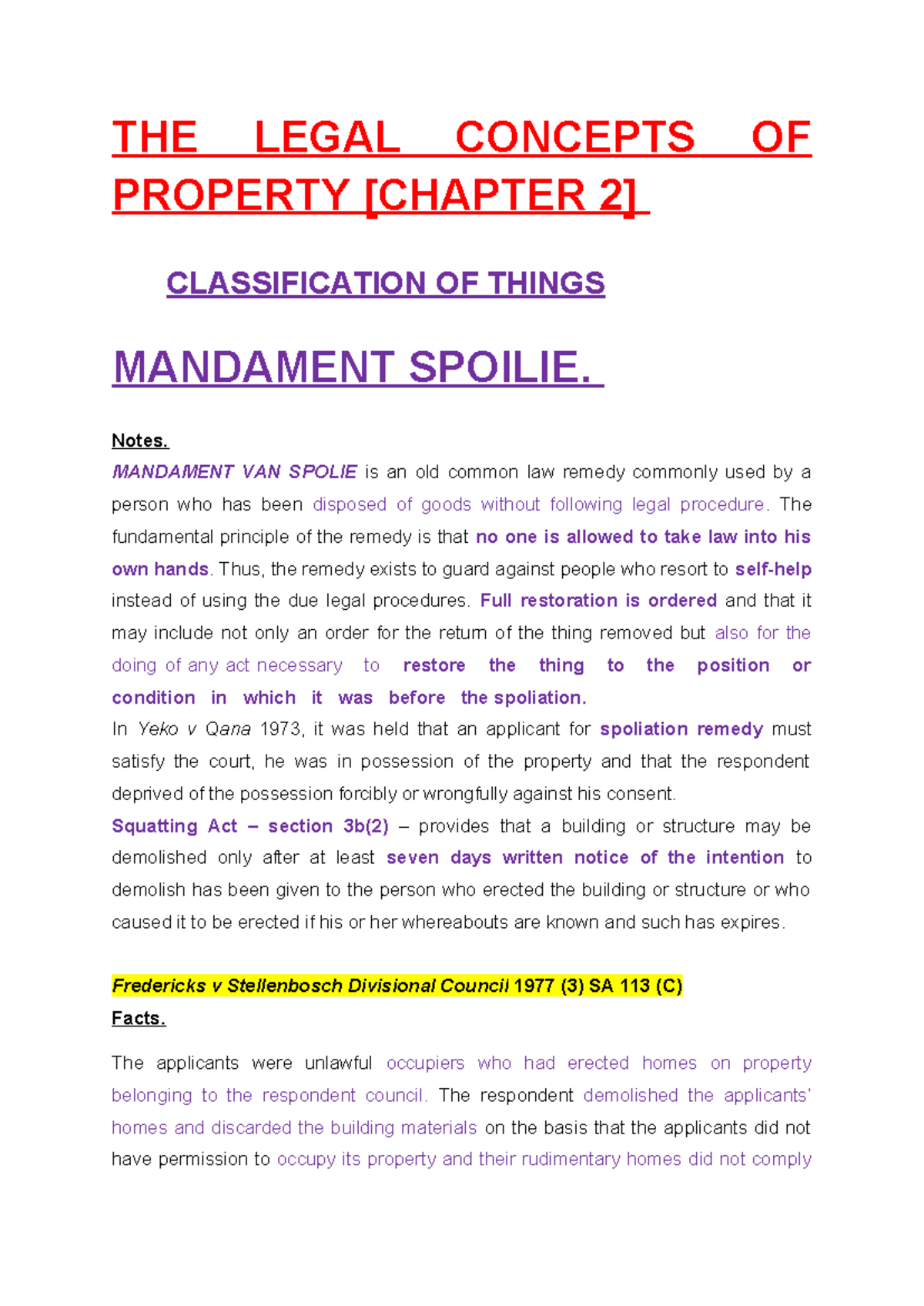 Law of Property Case Notes: Key Concepts and Legal Principles - Studocu