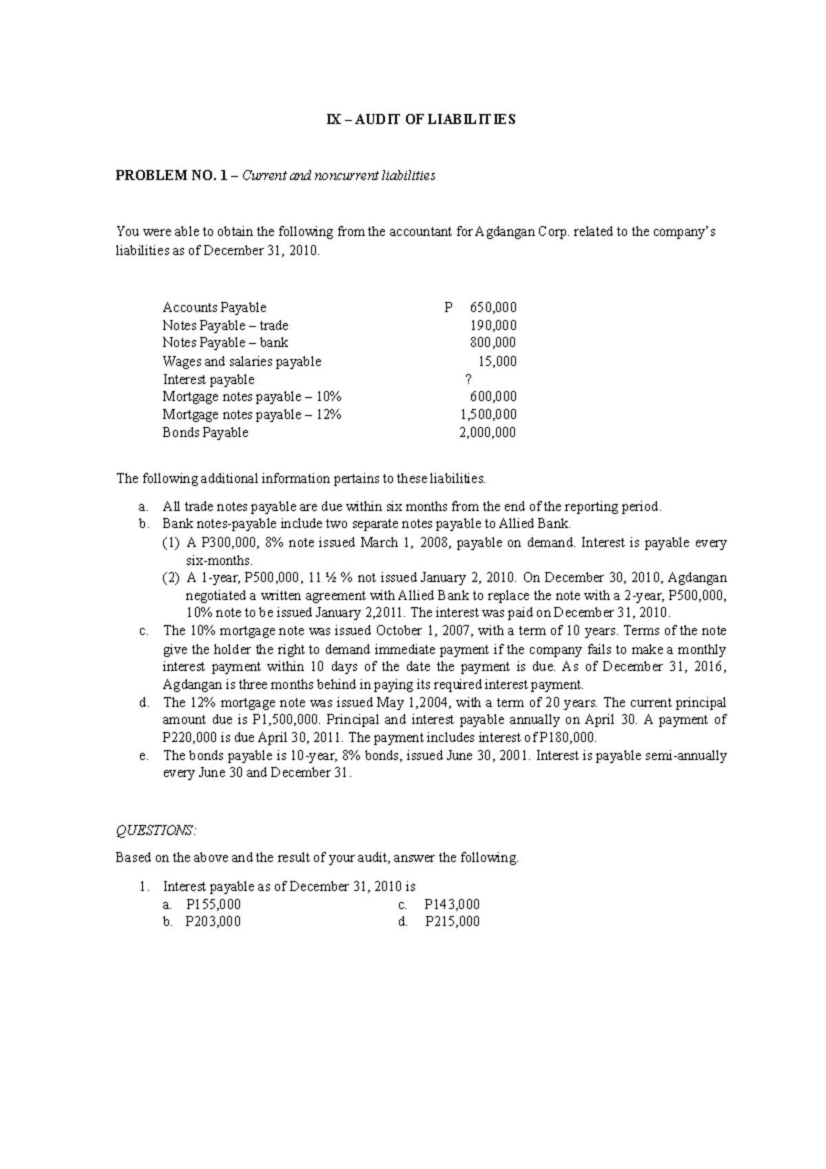 Chapter 9: Audit of Liabilities - Current and Noncurrent Liabilities ...