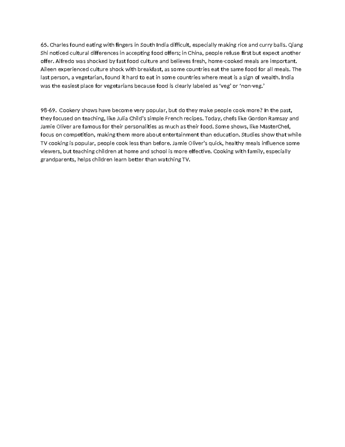 65 - Cultural Perspectives on Food and Cooking Practices - Studocu