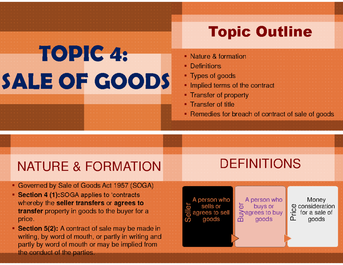 4-SALE OF Goods - law notes - TOPIC 4 : SALE OF GOODS Topic Outline ...