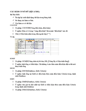 CS 201-Lecture Lab 2: Các Hàm Cơ Sở Dữ Liệu trong Excel - Studocu
