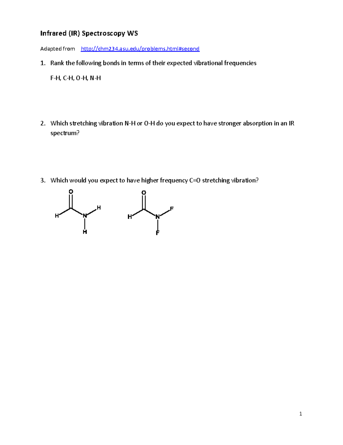 IR-WS - Infrared Spectroscopy Worksheet and Bond Vibrations - Studocu