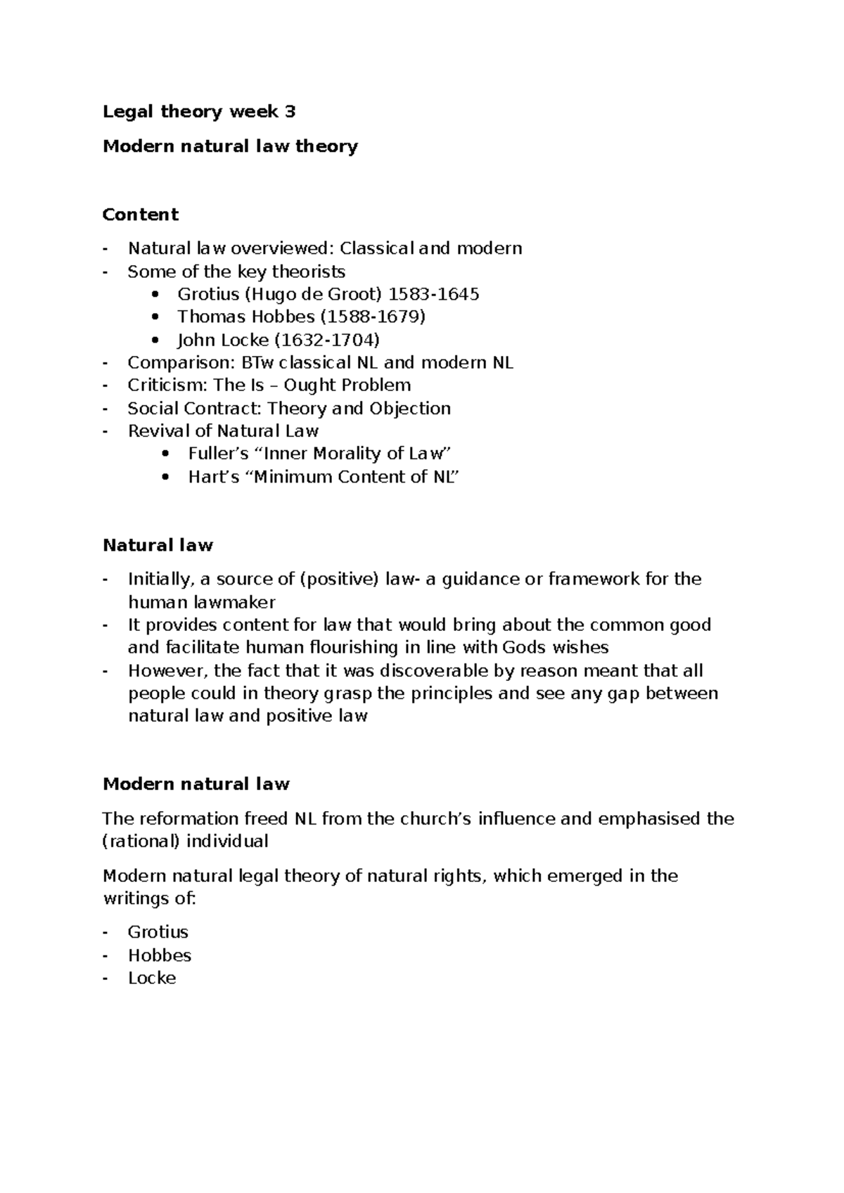 Legal theory week 3 - lecture notes - Legal theory week 3 Modern ...