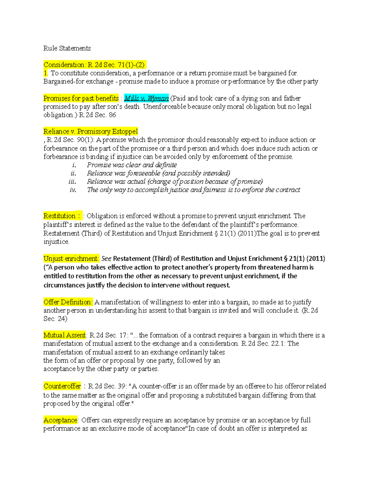 Contract Rule Statements: Key Principles and Legal Analysis - Studocu