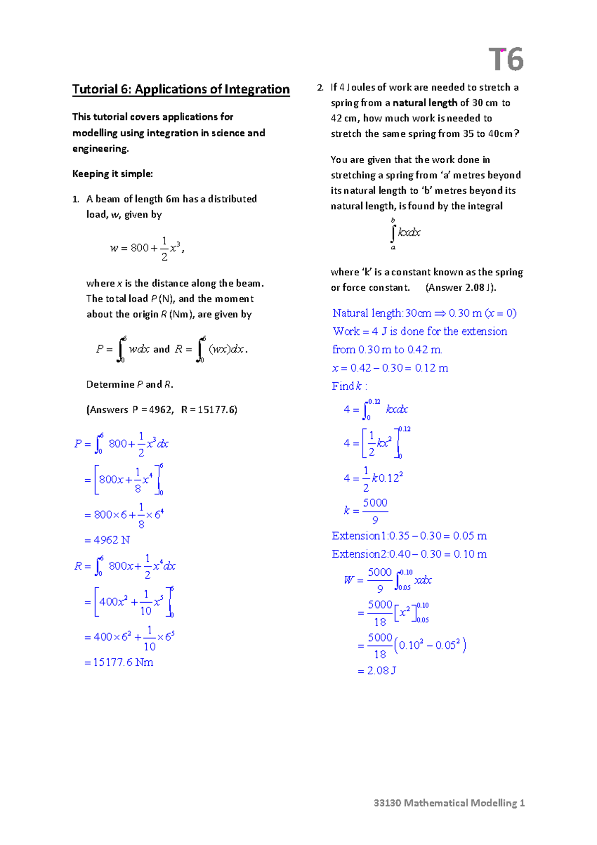 33130 T6 Integration and Mathematical Modelling Concepts - Studocu