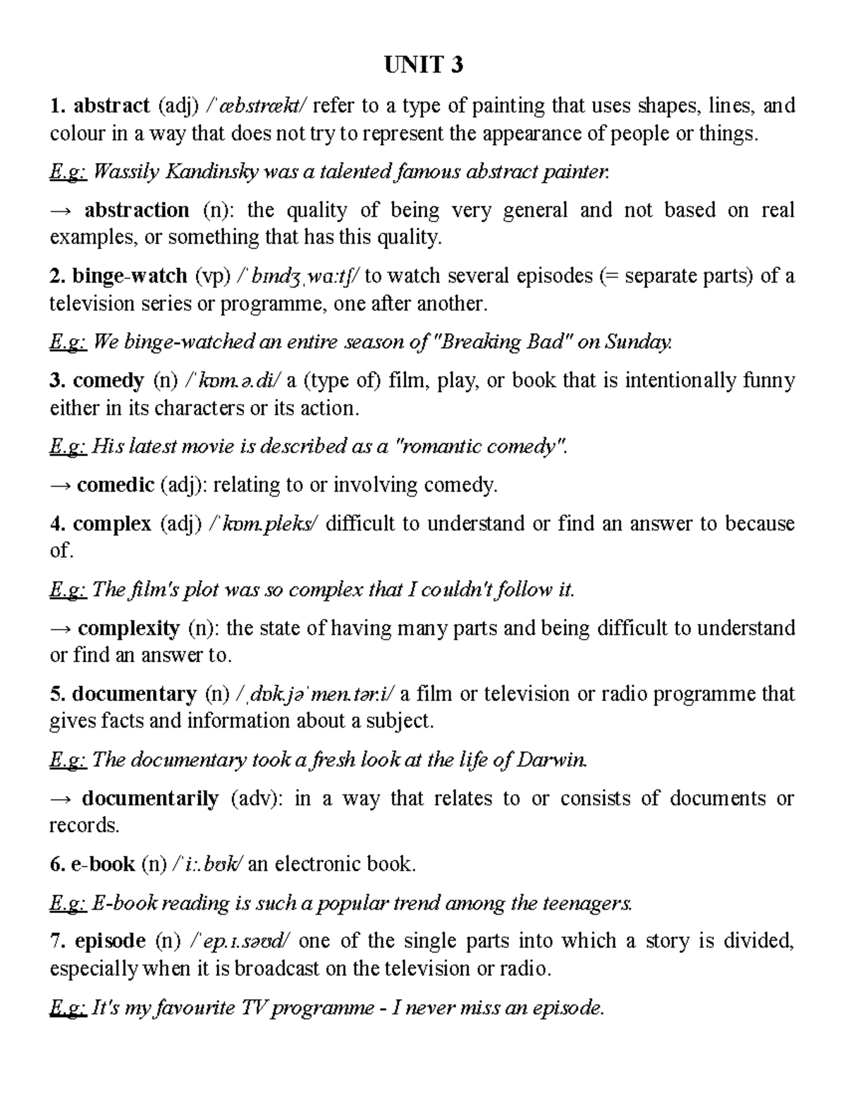 UNIT 3 - The Art of Abstract Concepts and Media Vocabulary - Studocu