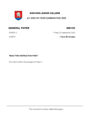 NYJC GP Paper 2 2023 Answer Scheme - JC1 End-Year Exam Insights - Studocu