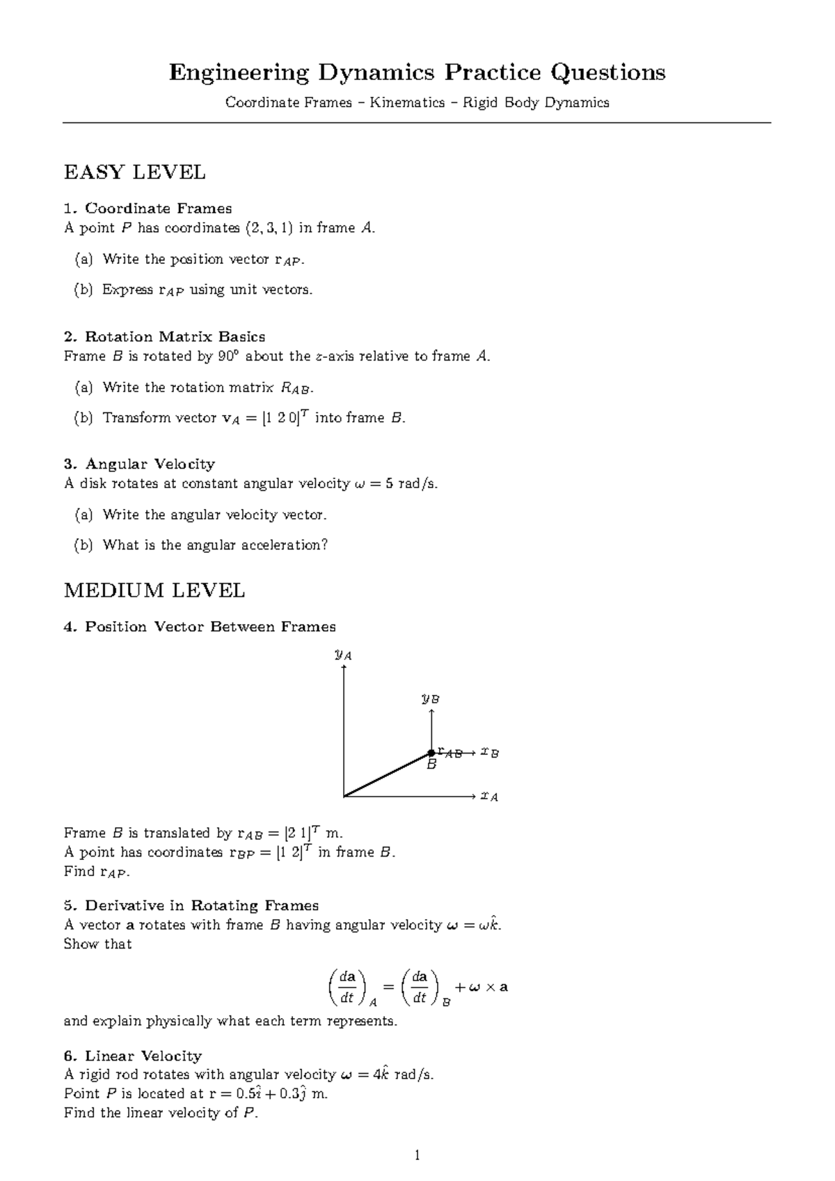 Engineering Dynamics Practice Questions (ENGD 101) - Easy to Hard ...