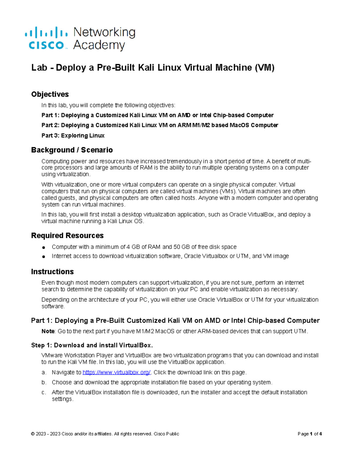 Lab 0 - Hướng dẫn Cài đặt và Khám Phá Kali Linux trên VM - Studocu