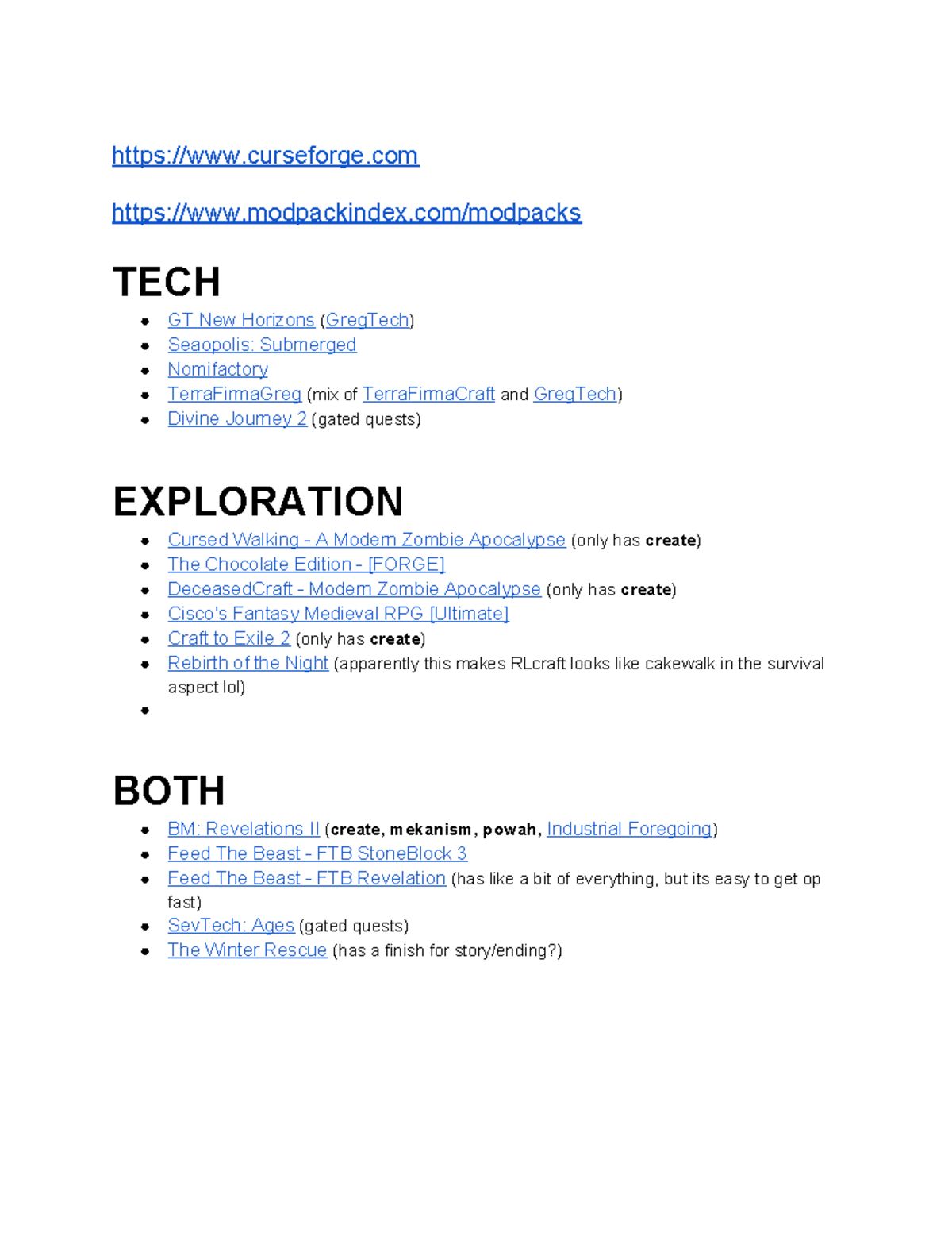 Minecraft Mod List for Exploration & Tech Modpacks - Studocu