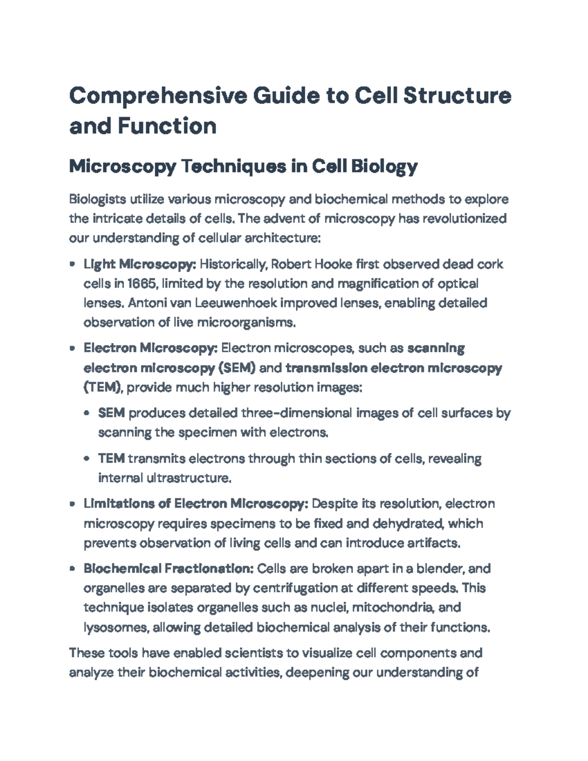 Comprehensive Guide to Cell Structure & Function (BIO 101) - Studocu
